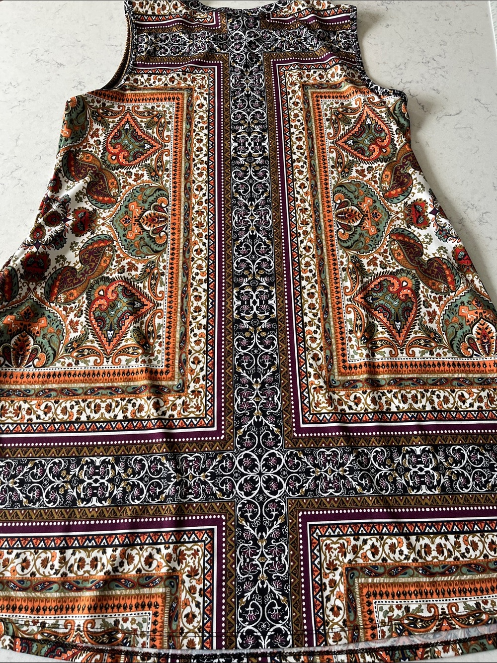AB Studio Sleeveless Paisley Mini Dress in Orange, Green, Cream - Picture 4 of 6